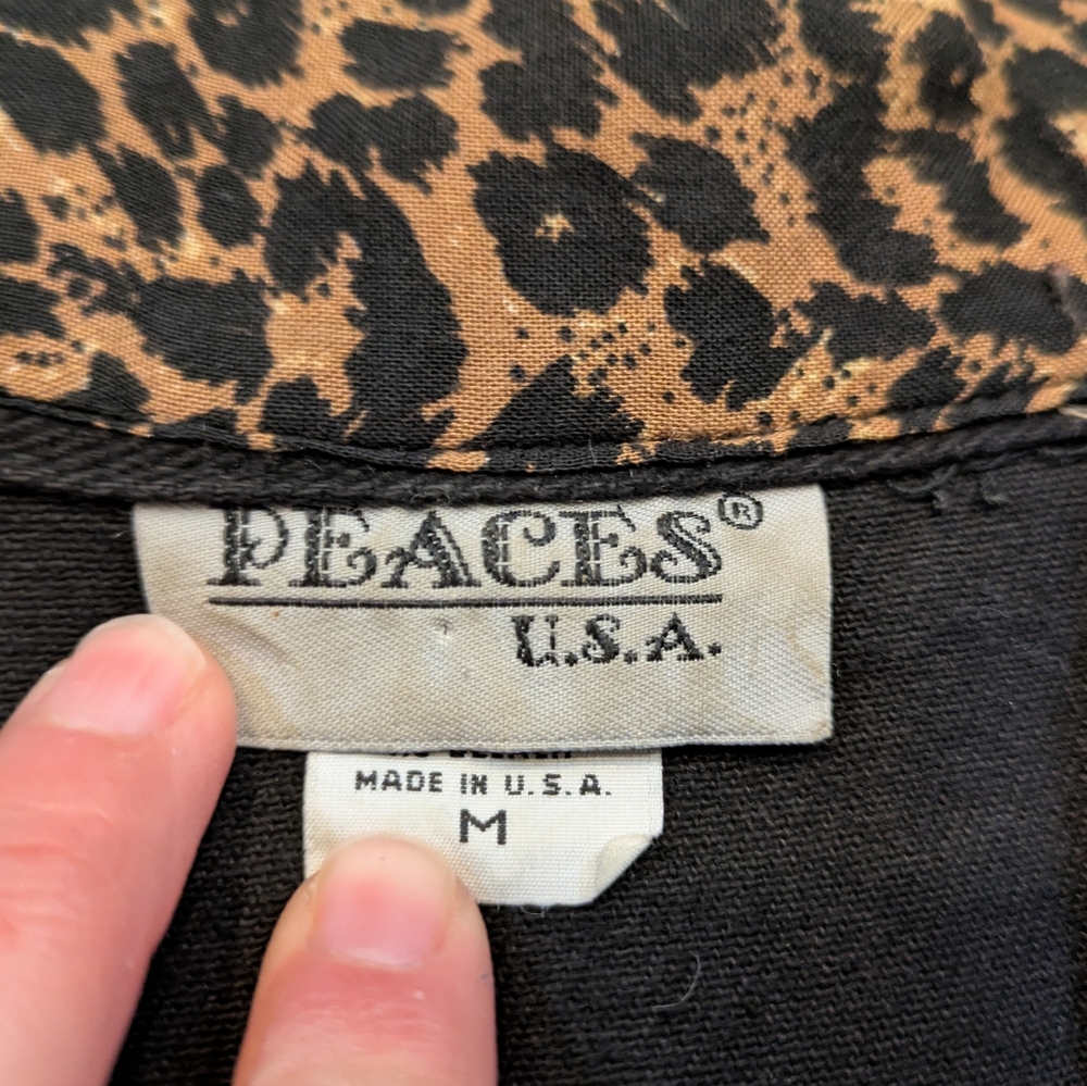 Vintage Peaces USA Leopard Print Denim Vest 90s Western Crochet Y2K Sz M - Picture 10 of 14